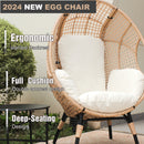 New Grid Style  PE Wicker Weaving Patio Egg Chair with Natural Color Rattan Beige Cushion