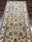 Peshawar Runner Rug 3 x 20, Wool Hand Knotted Vintage Pakistani Carpet, Olive Green & Ivory, Extra Long 20ft Hallway Runner, Floral