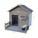 Large balcony doghouse, 44.2' long x 44.6' wide x 44.6' high solid wood asphalt roof dog house for large dogs with large terrace, weatherproof large dog house,Complimentary a good cleaning mat