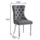 Elegant Grey Velvet Dining Chairs with Silver Mirrored Finish Legs - Set of 2, 19.7'L x 24'D x 36.2'H, Luxurious Dining Room Addition
