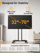 Mobile TV Stand 32 To 70 Inch With Wheels Height Adjustable