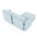 Elegant Two-Seater Sofa with Ottoman and Lumbar Pillows in Sky Blue Chenille, High-Quality Wood and Sponge