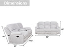Grey Linen Recliner Sofa Set Featuring Drop Down Table