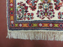 Small Persian Rug 2 x 3, Tiny Persian Sarouk Carpet, Cream Navy Blue Red, Floral Medallion, Vintage Wool Rug, Handmade Hand-Knotted Oriental Rug