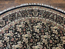 Round Oriental Rug 8x8 ft, William Morris Floral Pattern Carpet, 8 x 8 ft Round Rug, Black Cream and Tan 8ft Round Handmade Indo Persian Rug