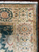 Egyptian Mahal Rug 10x14, Large Vintage Floral Hand Knotted Wool Carpet 10 x 14, Dark Green and Beige Traditional Handmade Persian Area Rug