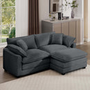 Corduroy Two-Seater Sofa with Ottoman, L-Shaped Sofa for Small Spaces, Grey Corduroy, Modern Design