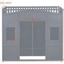 Twin Size House Loft Bed With Ladder and Wardrobe-Grey