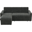 85 Inches Sofa Bed, 3 Seater Sleeper Sofa with Storage Chaise, Square Handrail With Pull and Copper nail,Chenille-Dark Grey, Pull Out Couch for Living Room