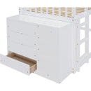 Twin over Twin Bunk Bed with 4 Drawers and 3 Shelves-White