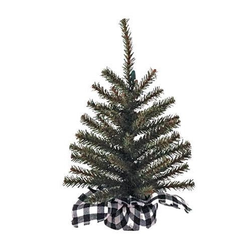 *Large Pine Tree w/White/Black Plaid Base 12.5"