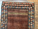 Antique Persian Rug 4x7, Sarab Tribal Wool Carpet, Brown and Multicolor, Handmade Wide Runner Rug 4 x 7, Open Field, Rainbow Border