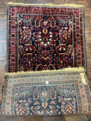 Small Navy Blue Persian Rug 2x4, Sarouk Rug, Rare Colors, Antique 1920s Wool Rug