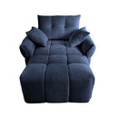 Modern Ergonomic Single Seater Sofa with Ottoman, High-Resilience Support, Blue Chenille Upholstery