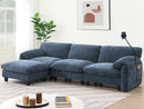 [VIDEO Provided] 108' Modular Sectional Sofa, L-Shape with 31.5' Extra-Wide Seat Cushion, USB and Type-C Charger, Phone Holder and 2 Side Storage Pockets, Free Movement Ottoman, Striped Chenille