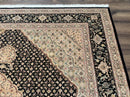 Sino Persian Rug 8x10, Herati Mahi Pattern, Fine 170 KPSI, Black, Wool and Silk Highlights