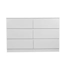 Modern 6 Drawer Dresser with Spacious Countertop and Concealed Handles, Storage Cabinet for Bedroom and Living Room, White MDF