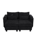 Convertible Chaise Lounge 63' Loveseat Sofa Bed with USB Ports, Cup Holders, Phone Holder & Storage, Black Corduroy