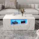 Modern Coffee Tables for Living Room, LED Coffee Table, Storage Coffee Table, Small Coffee Table, Wood Center Table with 2 Drawers and Open Side Shelf