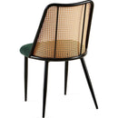 Green Rattan Dining Chairs Set of 4,Boucle Chairs with Natural Cane Back, Upholstered Dining Room Kitchen Chair for Dining Room Kitchen, Living Room