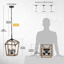 4 Light Farmhouse Chandelier With Rustic Wood Cage Light