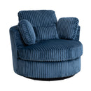 Oversized 360 Degreed Swivel Accent Chair Modern Soft Plush Corduroy Round Barrel Chair for Living Room Bedroom with Pillows, Blue