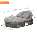 Outdoor Patio Round Daybed, Sun Bed with Adjustable Backrests and Foldable Cup Trays, Reclining Outdoor Lounger Wicker Rattan Patio Daybed with Cushions and Pillows for Backyard Poolside