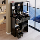 29.2' Small Size Left Drawer Desktop Vanity Table + Cushioned Stool, 2 AC+2 USB Power Station, Hair dryer bracket, Extra Large Touch Control Sliding LED Mirror, Tri-color Switching, Brightness Adjust