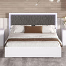 Queen Size Upholstered Bed with LED Light,Modern Platform Bed with with Velvet Headboard,White
