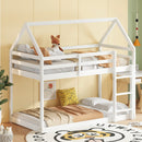 Twin over Twin Rubber Wood Floor Bunk Bed, with ladder,Guardrails,House-Shaped-Bunk Bed,White