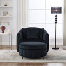 Oversized 40.35 in. Velvet Swivel Barrel Accent Chair and Ottoman Set with Storage, Black