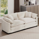 Modern Fabric Living Room Sofa 2 Seater with 4 Pillows, Upholstered Deep Seating Loveseat, Light Beige Corduroy