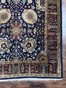 Indo Persian Runner 2.8 x 18, Long Skinny Hallway Wool Runner Rug, Hand Knotted Vintage Floral Allover Traditional Runner Dark Blue Burgundy
