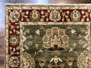 Indo Oushak Rug 4x6, Green and Maroon, Vintage Wool Floral Rug, Indian Agra Rug