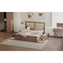 Full Size Wood Storage Platform Bed with 4 Drawers, Rattan Headboard, Espresso