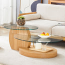 Modern Light Wood Grain Double Layer Coffee Table - Versatile Design, Multiple Colors, MDF and Reinforced Glass, Oval Countertop