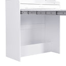 TOPMAX Compact 33.5x15.7x69inch Buffet with Hutch and Foldable Dining Table, Multifunctional Cupboard with Storage Shelf and Side Hooks for Small Places,Studio, Apartment, Marble White