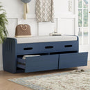 Rustic Storage Bench with 2 Drawers, Hidden Storage Space, and 3 False Drawers at the Top, Shoe Bench for Living Room, Entryway (Navy)