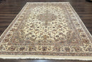 Sino Persian Rug 6x9, Floral Medallion, Ivory & Taupe, Wool with Silk Highlights, Fine 210 KPSI