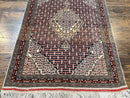 Afghan Rug 4x5, Wool with Silk Highlights, Very Fine Hand Knotted Vintage Oriental Carpet, Herati Pattern, Persian Rug, Bidjar Rug, 400 KPSI