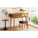 43.3" Classic Wood Makeup Vanity Set with Flip-top Mirror and Stool, Dressing Table with Three Drawers and storage space, Brown