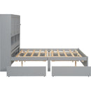 Queen Size Platform Bed with Storage Headboard and 4 Drawers, Gray