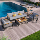 Outdoor Sectional Sofa Set 5-Person Patio Seating Group with Cushions and Coffee Table, Grey, Steel & Acacia Wood