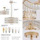 Modern Crystal Drum Chandelier, 6-Light Pendant Lighting Fixture with Golden Metal Frame for Living Room, Dining Room, and Bedroom (Bulbs Not Included)