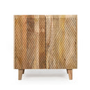 TREXM Wood Accent Cabinet with Storage, Rustic Mango Wood Storage Cabinet with Fluted Design and Adjustable Shelf for Dining Room, Kitchen, and Living Room (Natural)