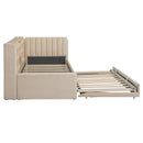 Twin Size Upholstered Daybed with Trundle, Storage Shelves, USB & Outlet (Beige)