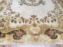 Aubusson Rug 10x14, Elegant French European Design, Vintage Handmade Carpet with Pile, Beige Floral Dining Room Rug, Living Room, Soft Wool