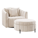 Oversized 40.35 in. Velvet Swivel Barrel Accent Chair and Ottoman Set with Storage, Beige