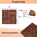 Acacia Wood Interlocking Deck Tiles Checker Pattern, 20 PCS 12" x 12" Square Acacia Hardwood Outdoor Flooring for Patio, Bancony, Pool Side,...