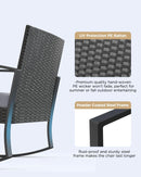 3 Piece Rattan Rocking Bistro Set With Coffee Table Outdoor Patio Furniture Grey Cushions